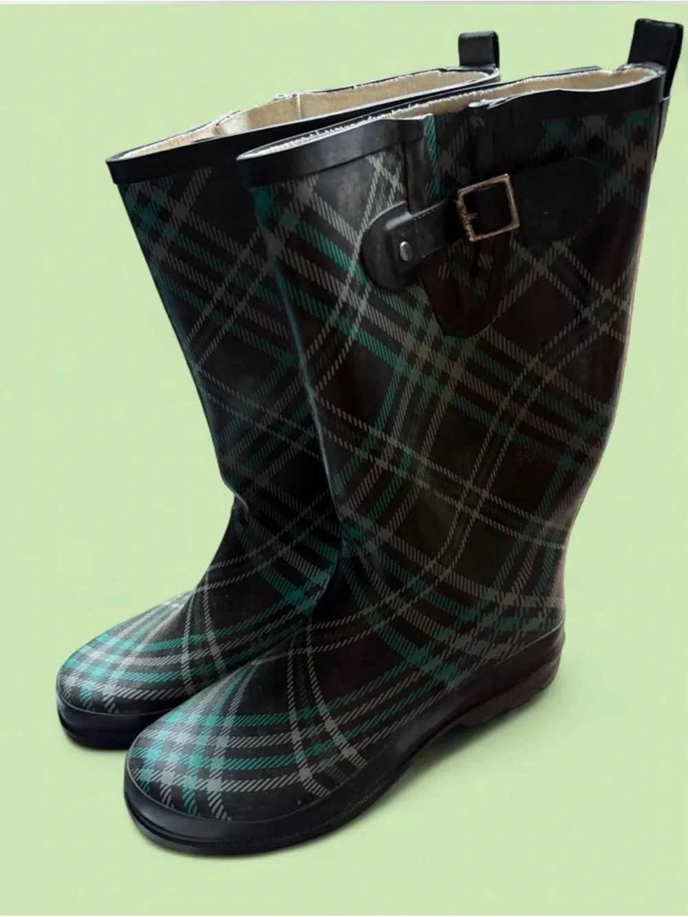 Western Chief Teal & Black Plaid Women's Rain Boots